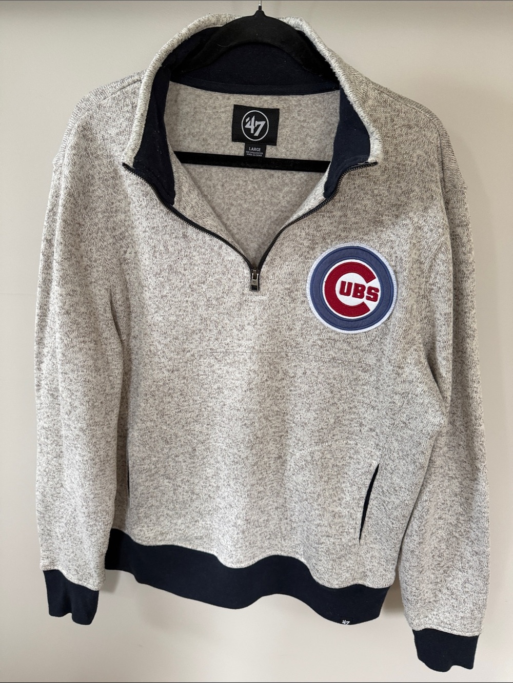 47 Heather Gray Chicago Cubs Half-Zip Pullover with Navy Trim